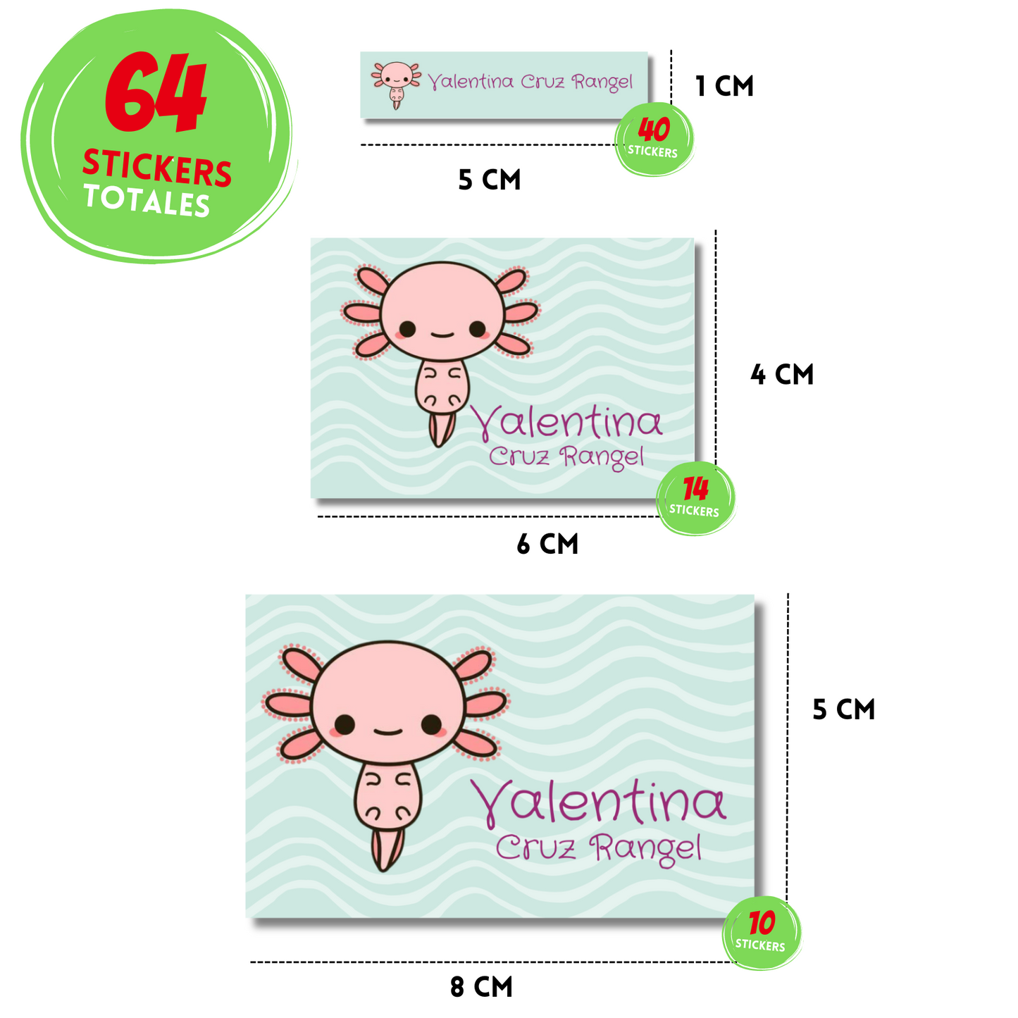 Ajolotito Etiquetas Escolares Personalizadas Libretas, Libros y Lápices