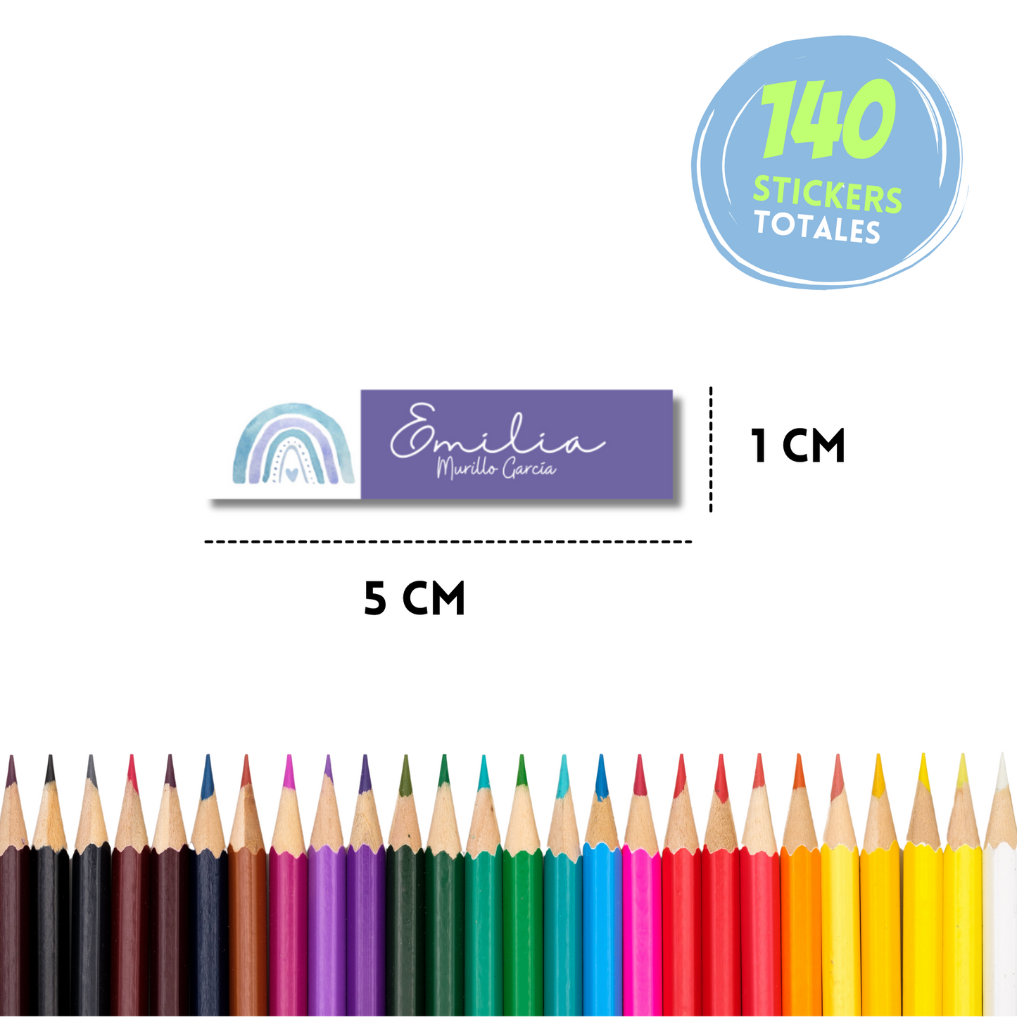 Arcoíris Morado Etiquetas Escolares Personalizadas Libretas, Libros y Lápices