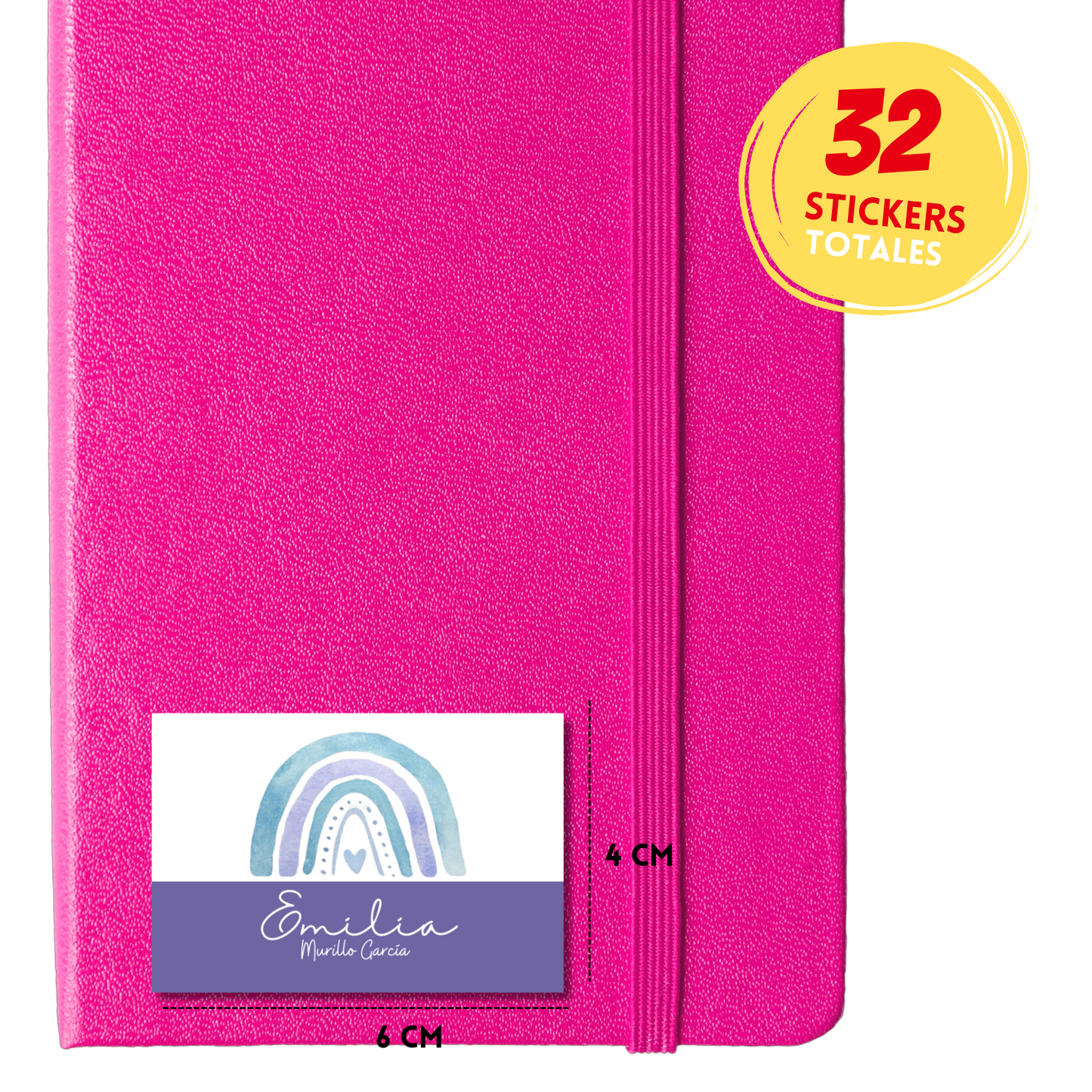 Arcoíris Morado Etiquetas Escolares Personalizadas Libretas, Libros y Lápices