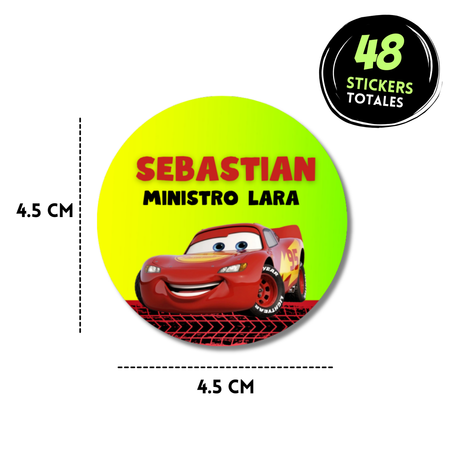Cars Rayo McQueen fondo verde Stickers de papel redondas personalizadas