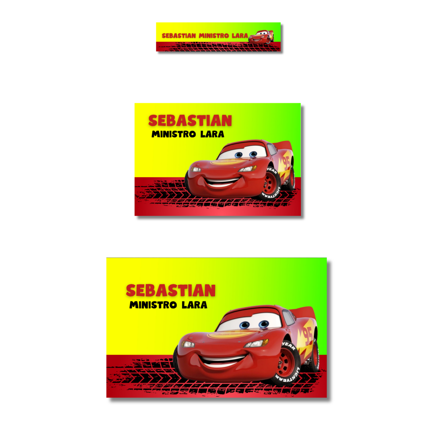 Cars Rayo McQueen fondo verde etiquetas adhesivas personalizadas