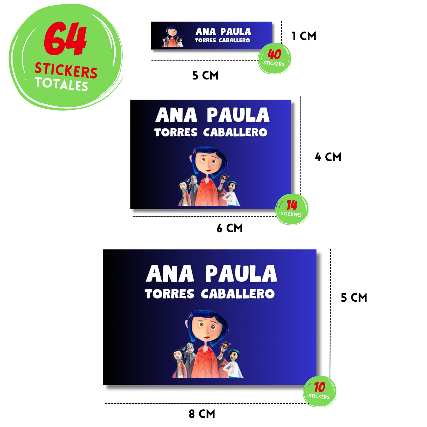 Coraline Familia Etiquetas Escolares Personalizadas Libretas, Libros y Lápices