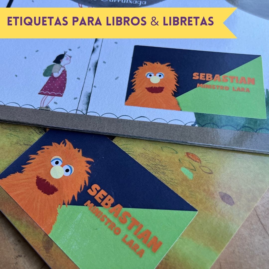 Etiquetas adhesivas de papel personalizadas tipo sticker para libros, libretas, cuadernos