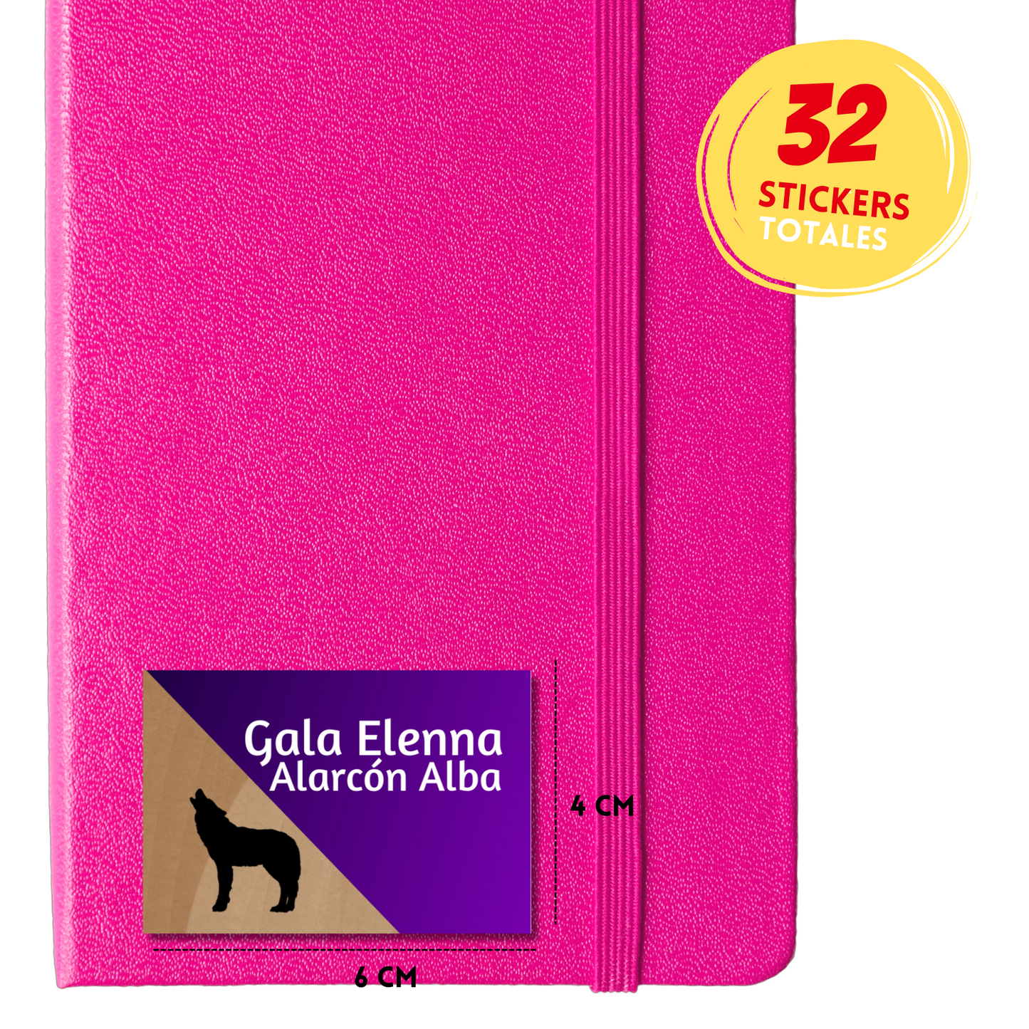 Lobo Morado Etiquetas Escolares Personalizadas Libretas, Libros y Lápices