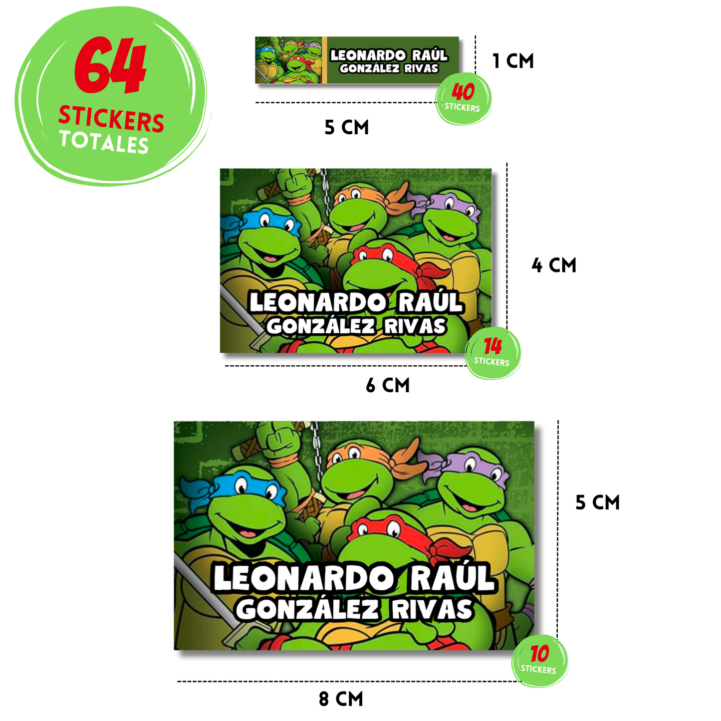 Tortugas Ninja Etiquetas Escolares Personalizadas Libretas, Libros y Lápices