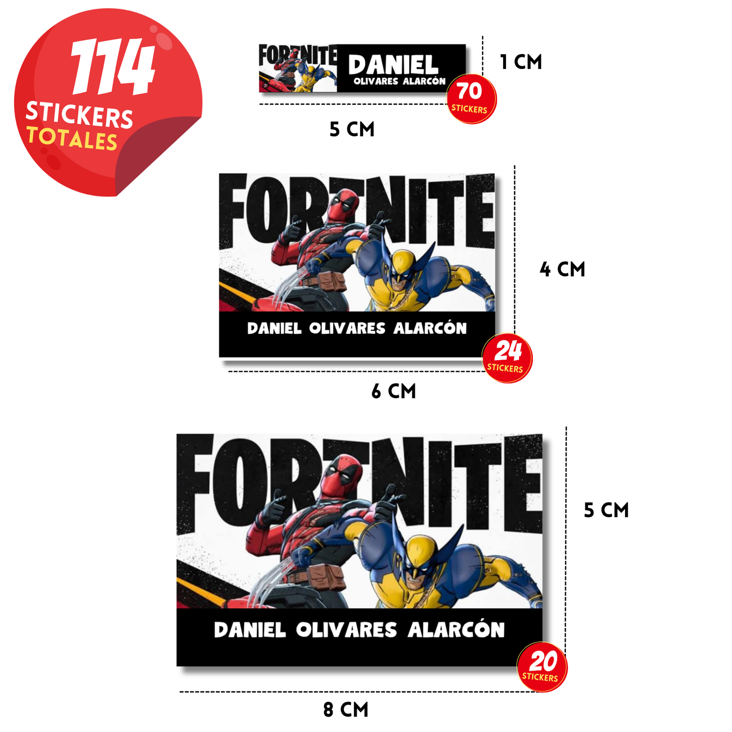 Deadpool Wolverine Fortnite Etiquetas Escolares Personalizadas Libretas, Libros y Lápices