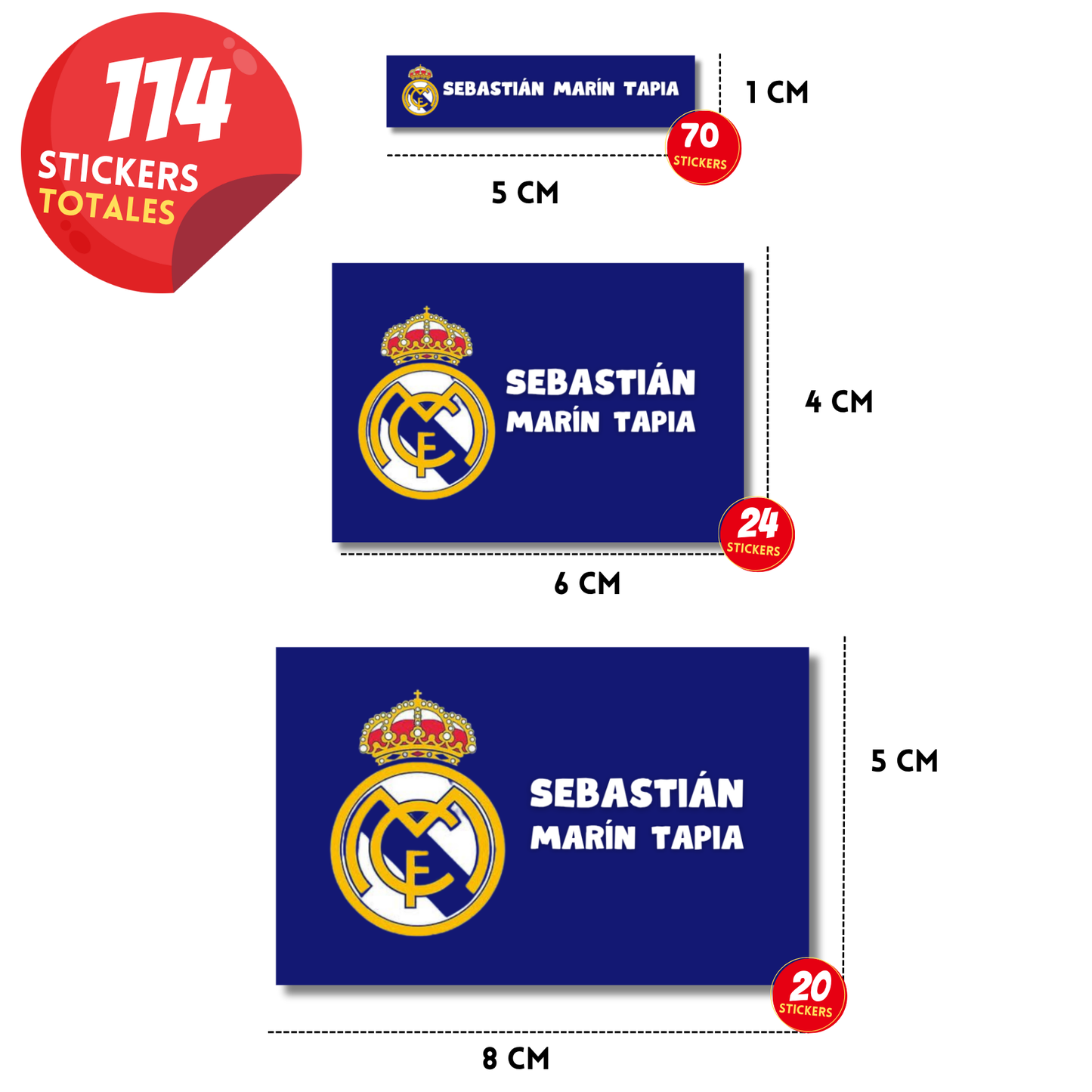 Logo dorado Real Madrid fondo azul rey Etiquetas Escolares Personalizadas Libretas, Libros y Lápices