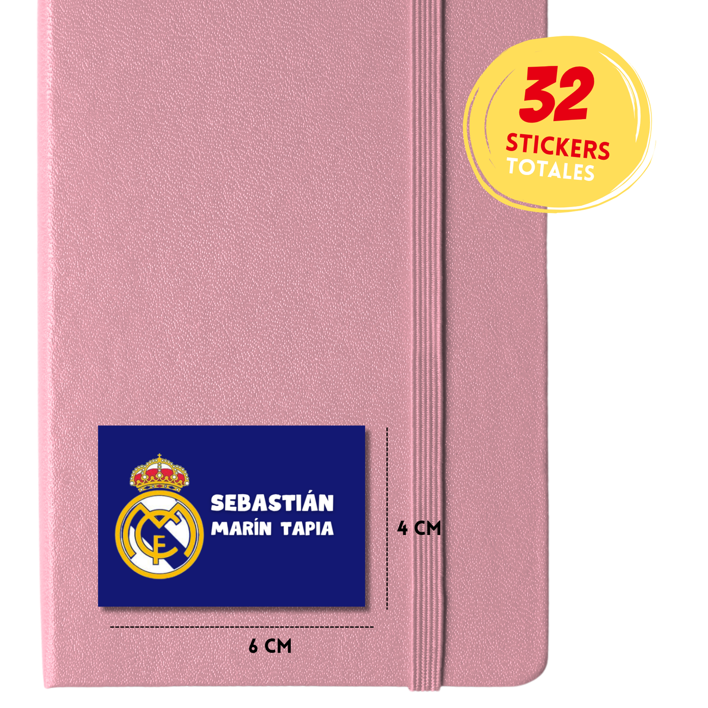 Logo dorado Real Madrid fondo azul rey Etiquetas Escolares Personalizadas Libretas, Libros y Lápices