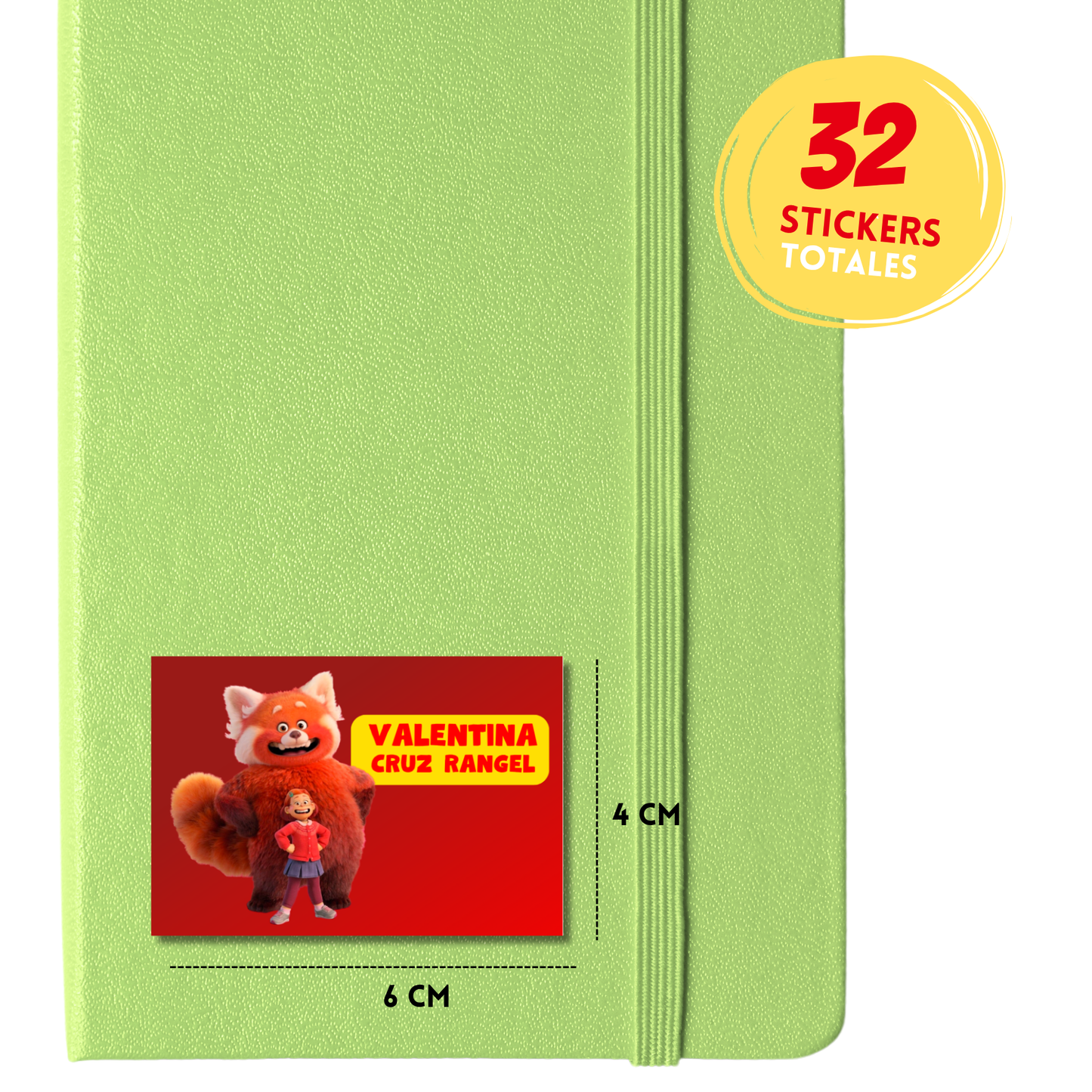 Red & Meilin Lee Etiquetas Escolares Personalizadas Libretas, Libros y Lápices