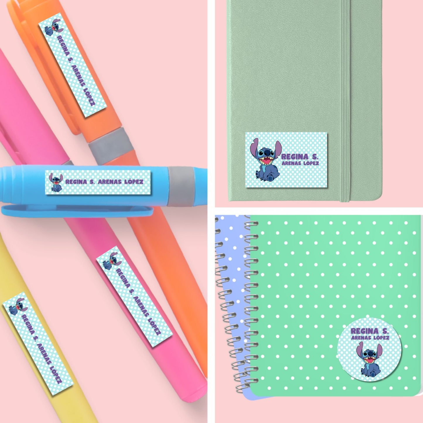 Etiquetas adhesivas para útiles, libros, libretas, lapices, plumas, plumones, de papel, stickers, personalizadas