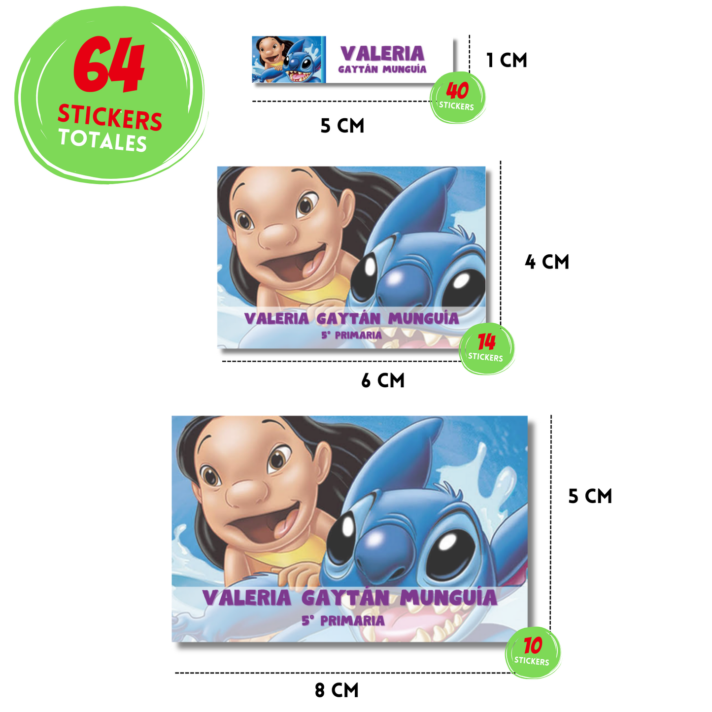 Lilo & Stitch Etiquetas Escolares Personalizadas Libretas, Libros y Lápices