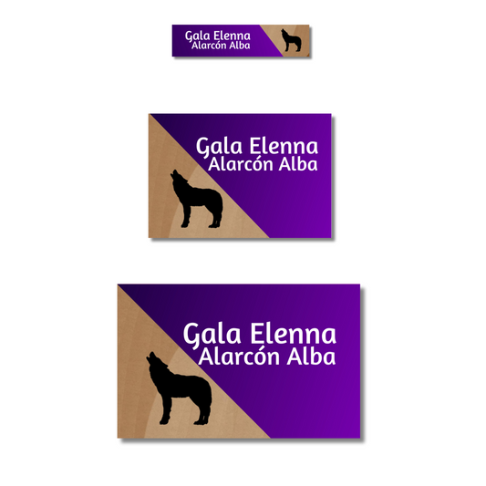 Lobo Morado Etiquetas Escolares Personalizadas Libretas, Libros y Lápices