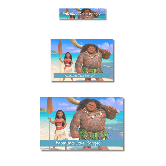 Moana & Maui Etiquetas Escolares Personalizadas Libretas, Libros y Lápices