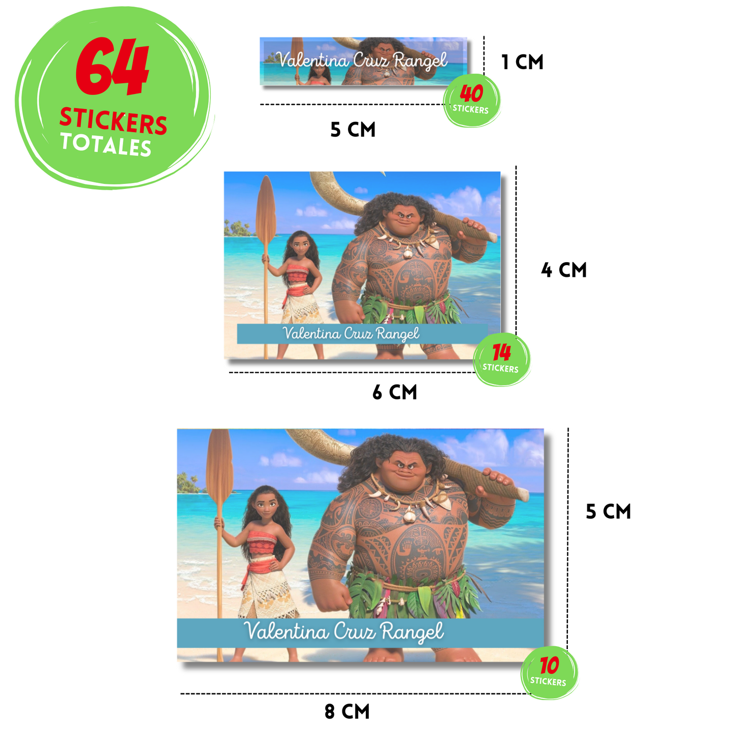 Moana & Maui Etiquetas Escolares Personalizadas Libretas, Libros y Lápices