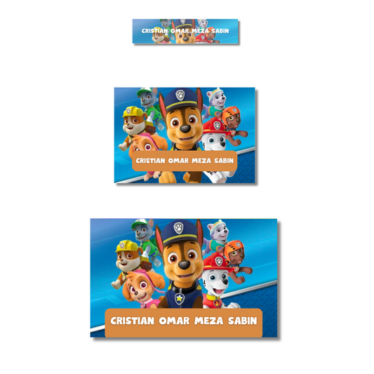 Paw Patrol Chase Etiquetas Escolares Personalizadas Libretas, Libros y Lápices