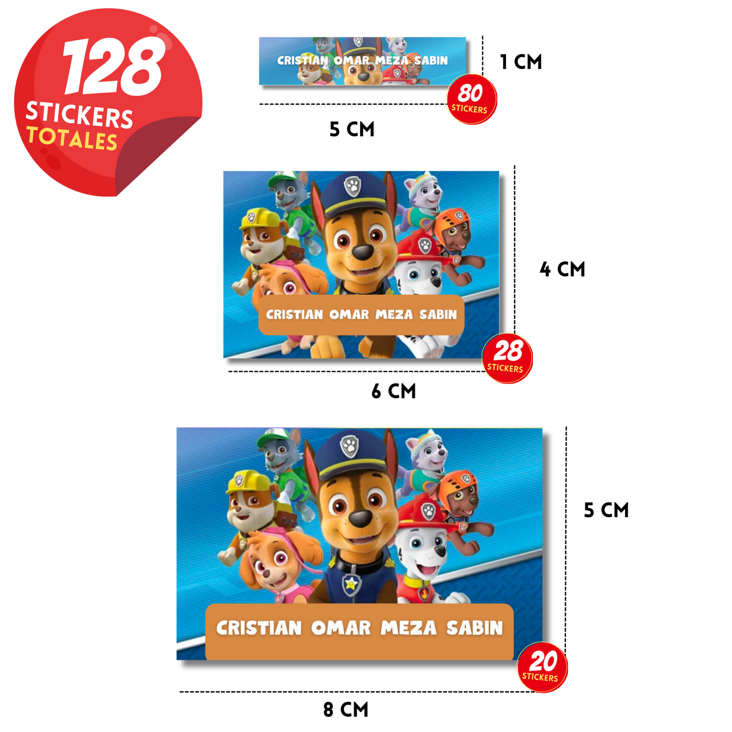 Paw Patrol Chase Etiquetas Escolares Personalizadas Libretas, Libros y Lápices