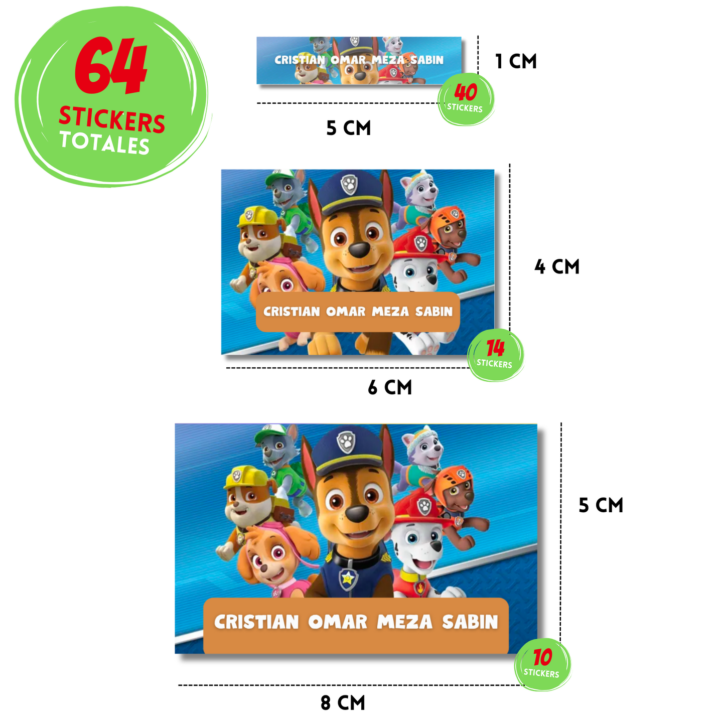 Paw Patrol Chase Etiquetas Escolares Personalizadas Libretas, Libros y Lápices