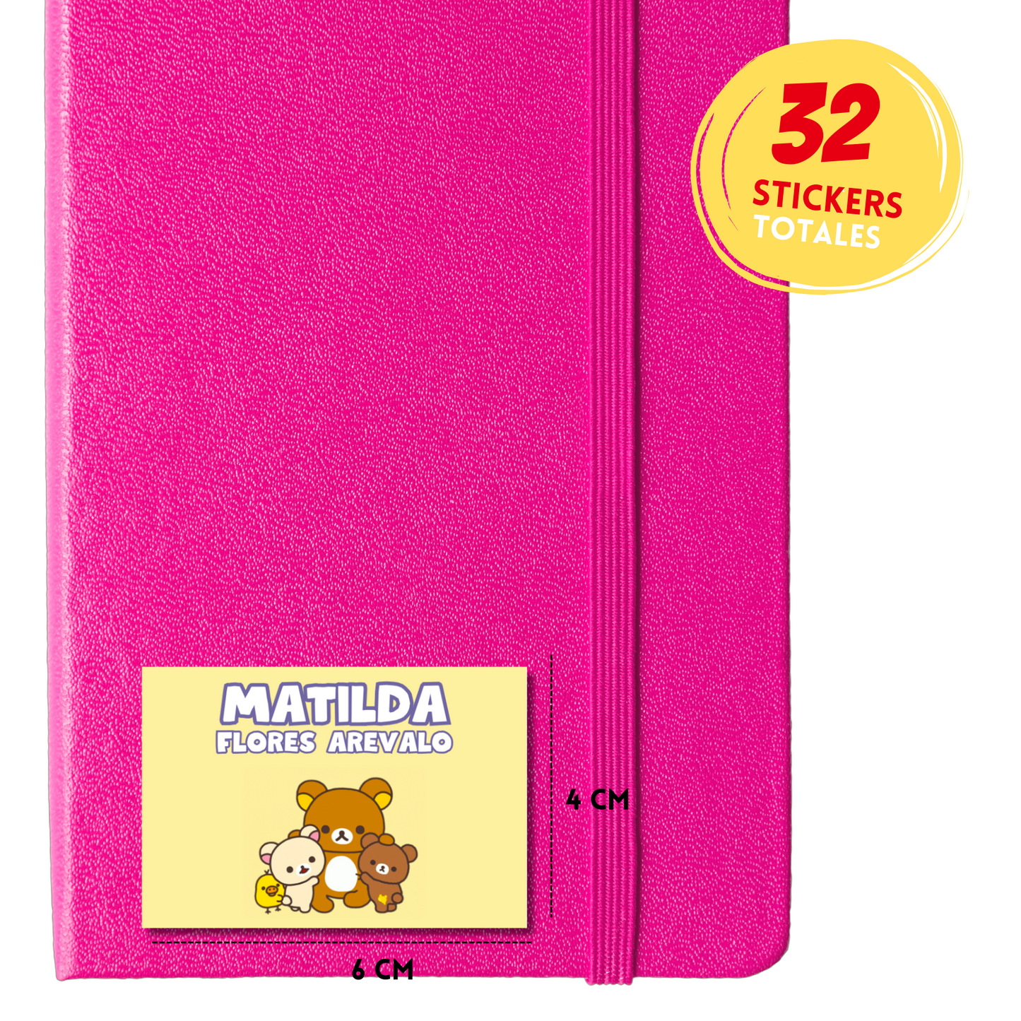 Rilakkuma Fondo Amarillo Etiquetas Escolares Personalizadas Libretas, Libros y Lápices