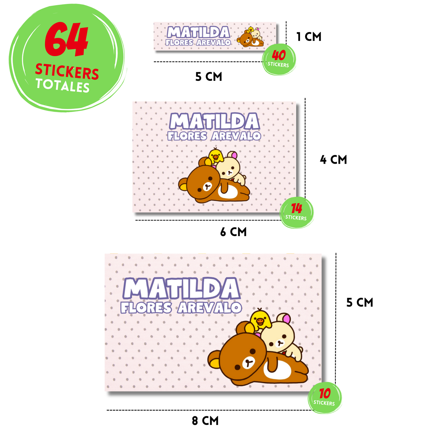 Rilakkuma Fondo Rosa Pastel Etiquetas Escolares Personalizadas Libretas, Libros y Lápices