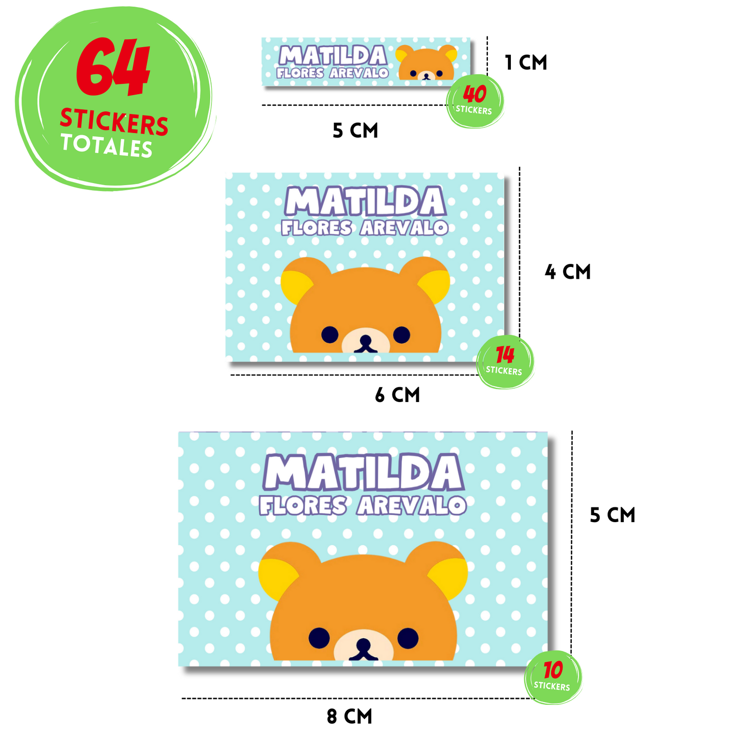 Rilakkuma Fondo Verde Etiquetas Escolares Personalizadas Libretas, Libros y Lápices