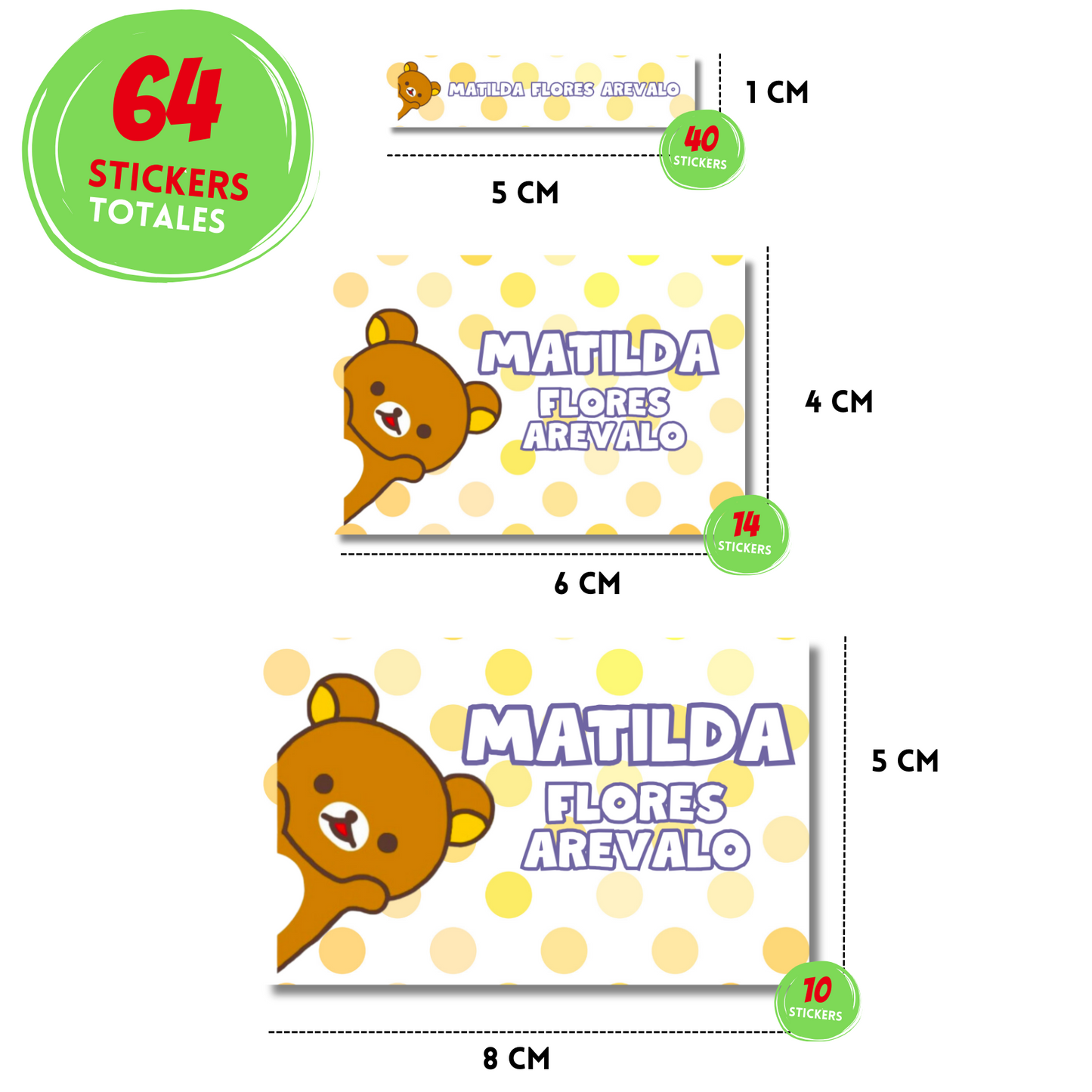 Rilakkuma Puntos Amarillos Etiquetas Escolares Personalizadas Libretas, Libros y Lápices