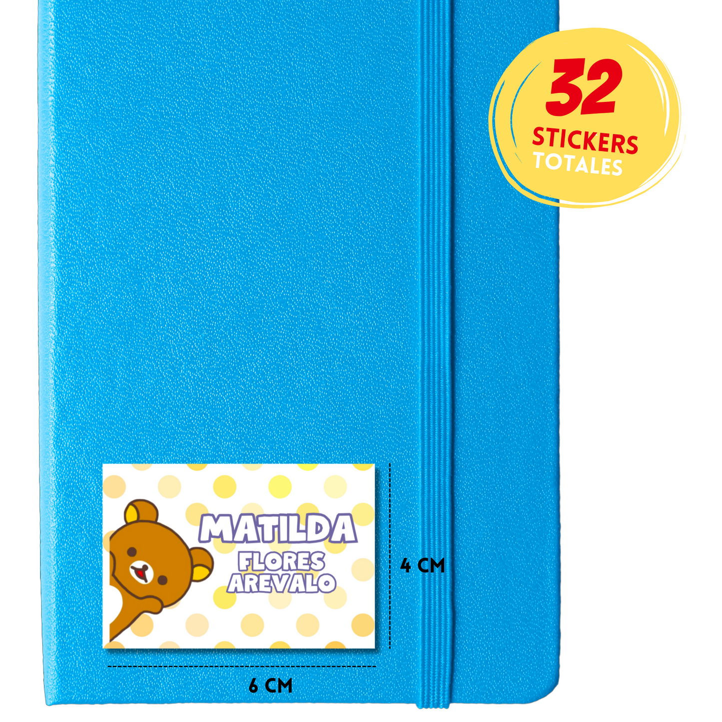 Rilakkuma Puntos Amarillos Etiquetas Escolares Personalizadas Libretas, Libros y Lápices