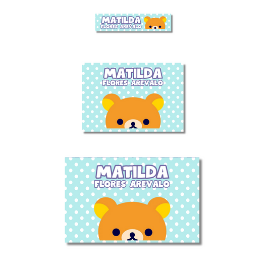 Rilakkuma Fondo Verde Etiquetas Escolares Personalizadas Libretas, Libros y Lápices