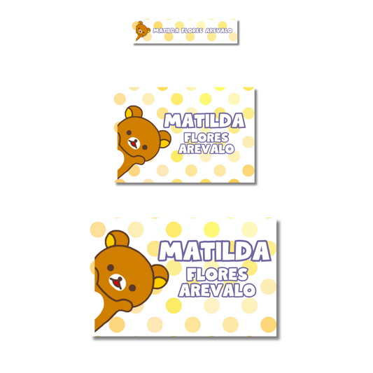 Rilakkuma Puntos Amarillos Etiquetas Escolares Personalizadas Libretas, Libros y Lápices