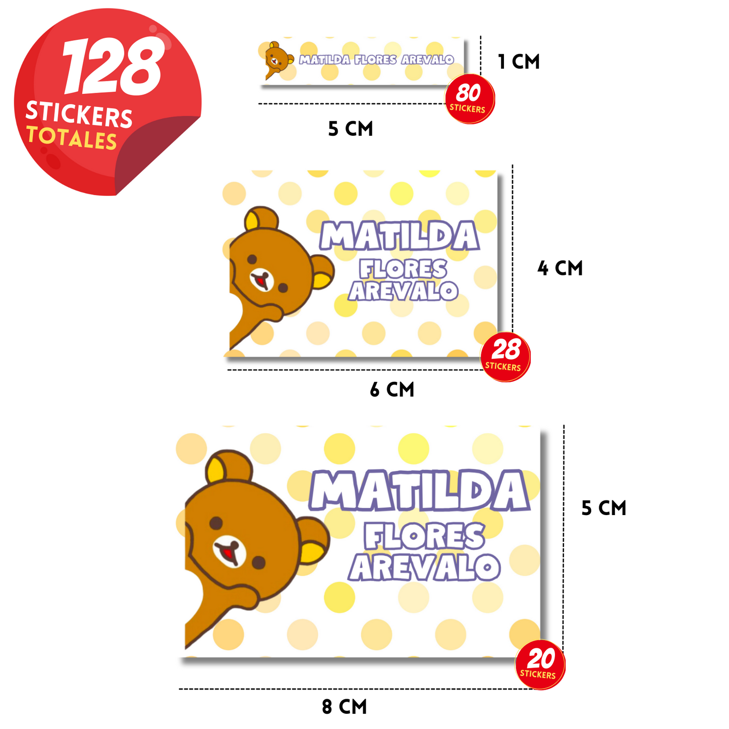 Rilakkuma Puntos Amarillos Etiquetas Escolares Personalizadas Libretas, Libros y Lápices