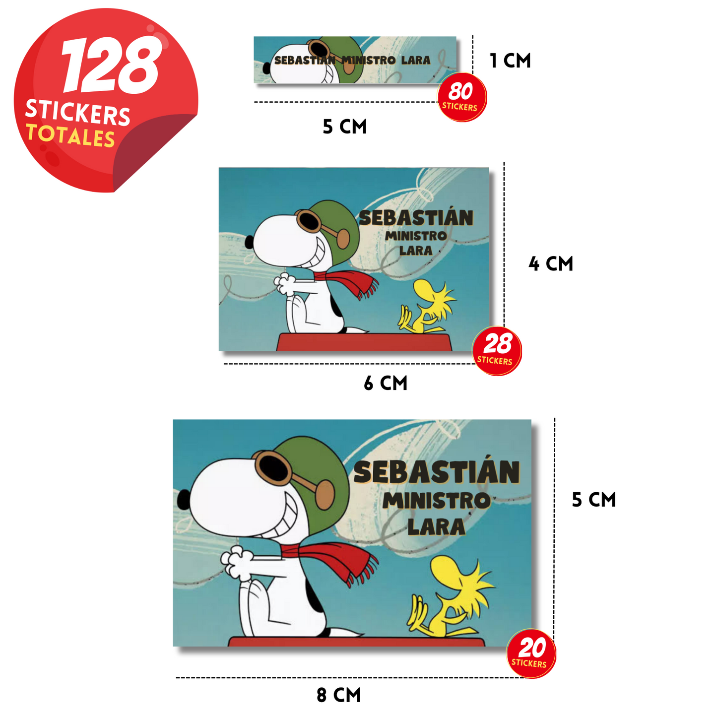 Snoopy & Emilio Etiquetas Escolares Personalizadas Libretas, Libros y Lápices