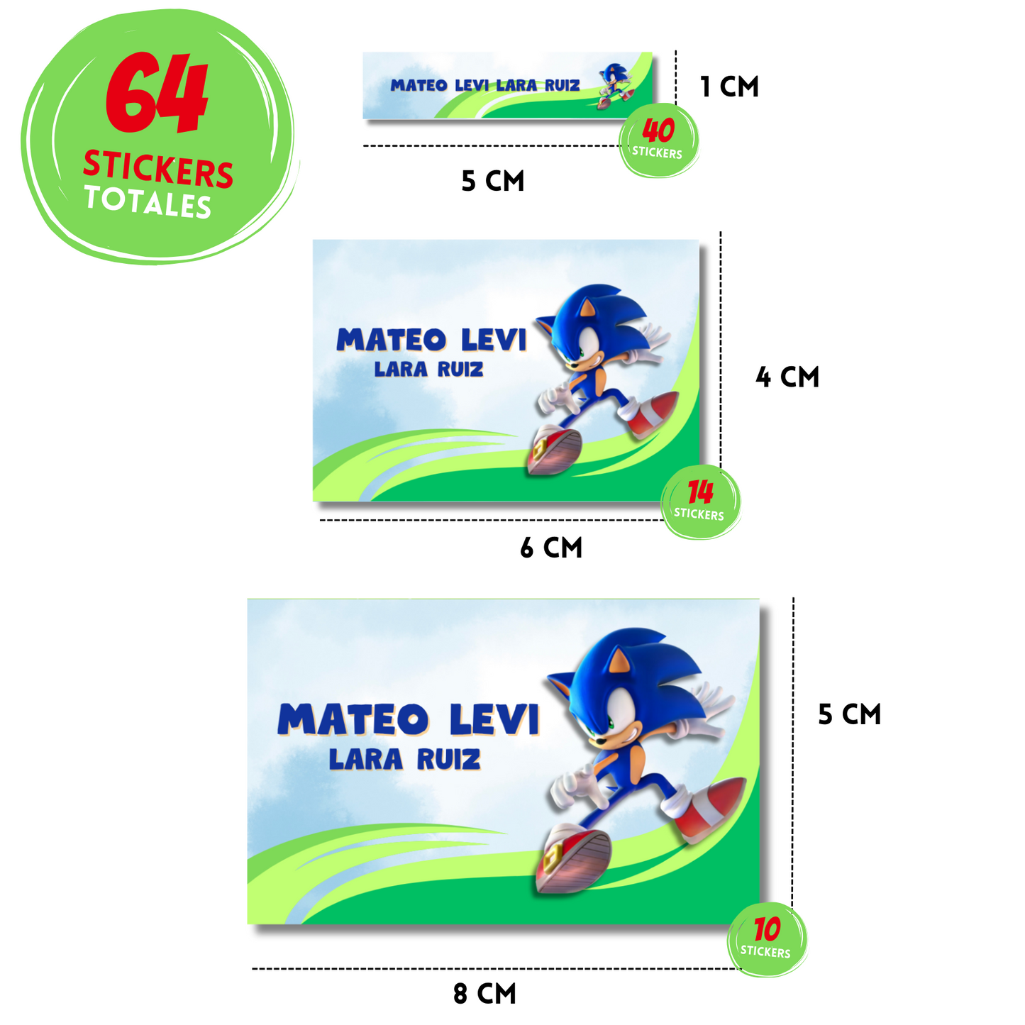 Sonic Etiquetas Escolares Personalizadas Libretas, Libros y Lápices