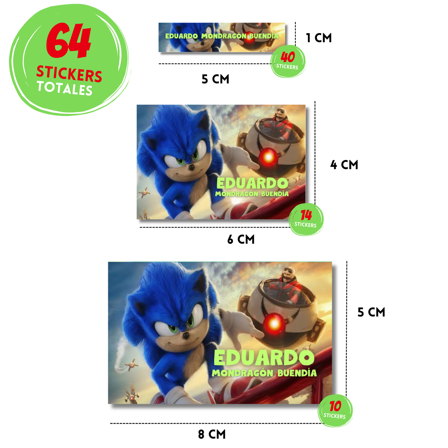 Sonic & Dr. Eggman Etiquetas Escolares Personalizadas Libretas, Libros y Lápices