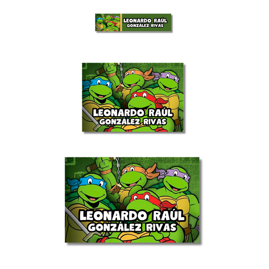 Tortugas Ninja Etiquetas Escolares Personalizadas Libretas, Libros y Lápices