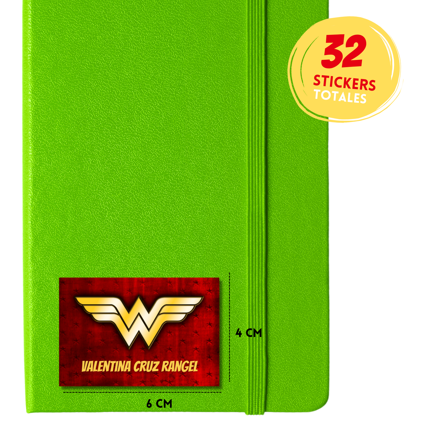 Wonder Woman Logo Etiquetas Escolares Personalizadas Libretas, Libros y Lápices