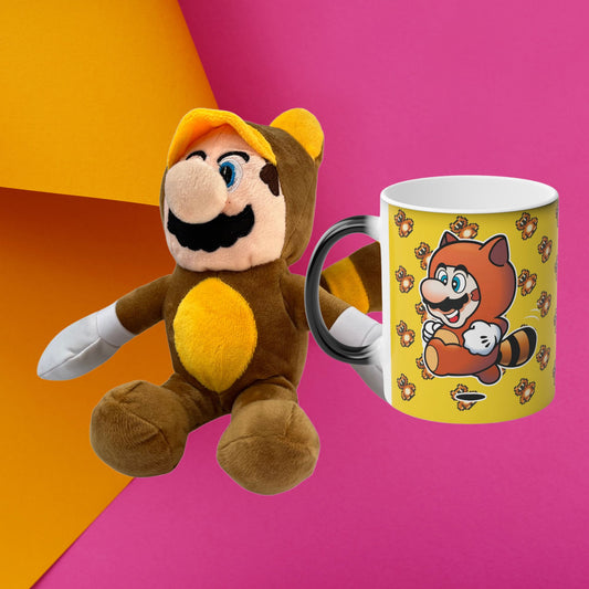 Mario Tanooki Kit Regalo Peluche Cariñoso + Taza Mágica Personalizada